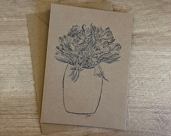 Detailed flower vase card, homemade and personalisation available.