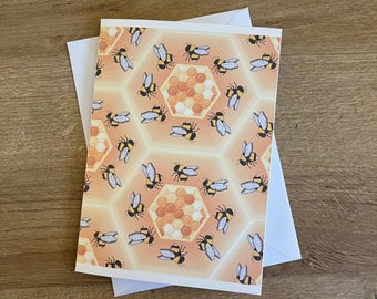 Honeycomb bee card, homemade- white blank card with envelope