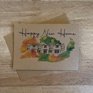 Happy New House ink and watercolour printed card, homemade and personalisation available.