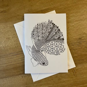 Porcelian Siamese fighting fish card, homemade white card and envelope, personalisation available image 1