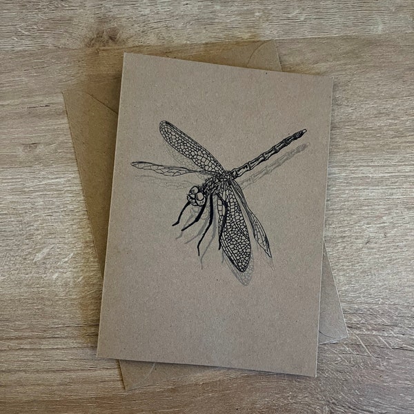 Detailed dragonfly card, homemade and personalisation available.