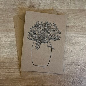 Detailed flower vase card, homemade and personalisation available.