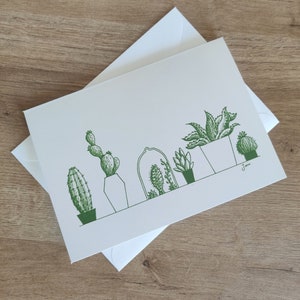 Green cacti card, homemade and personalisation available.