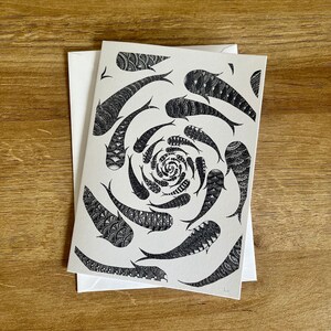 Swirling school of fish card, homemade-card and envelope available on white / brown / seeded card, variation and personalisation available.