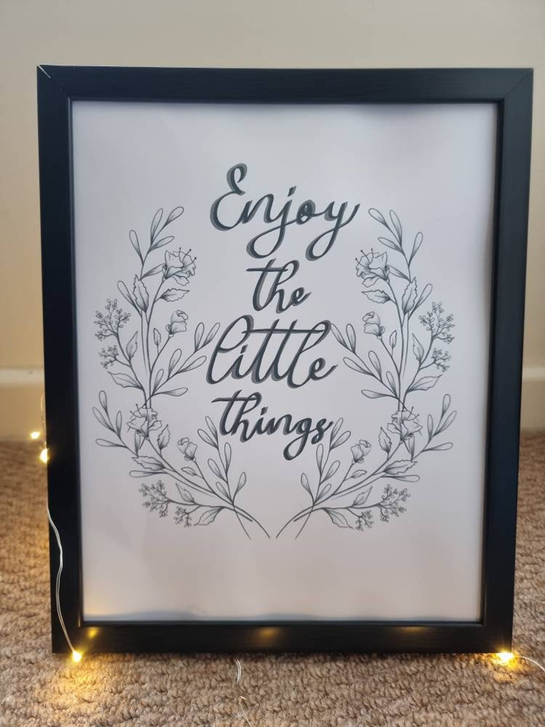 Floral Line Art Quote enjoy the Little Things Digital Art Print, 8x10