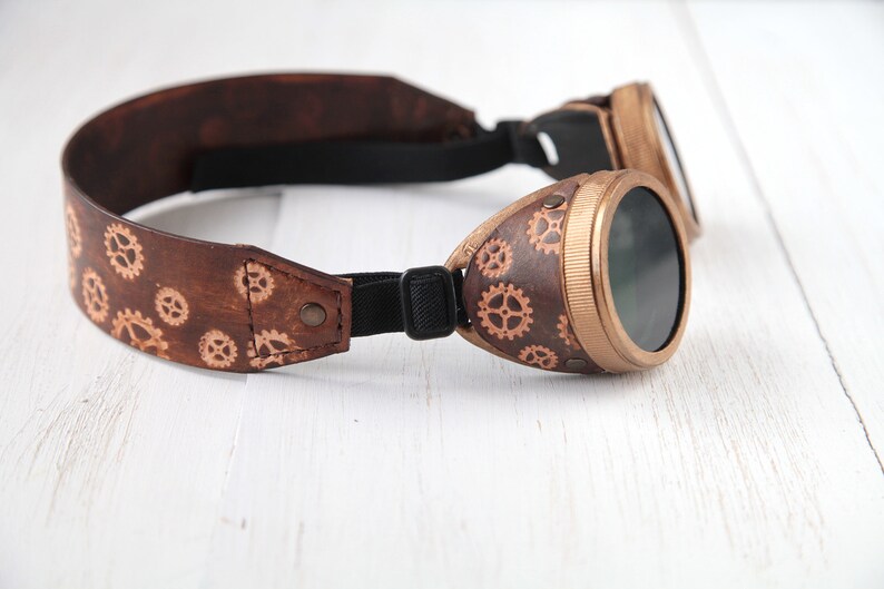 Steampunk goggles with leather strap and Colored Lenses Etsy