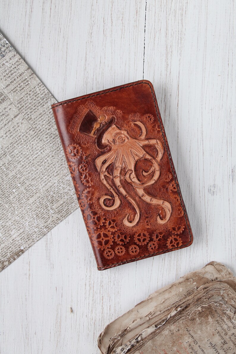 Steampunk Octopus wallet kraken leather card holder octopus Etsy