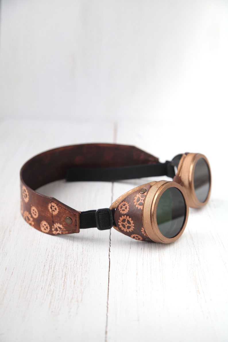 Steampunk goggles with leather strap and Colored Lenses Etsy