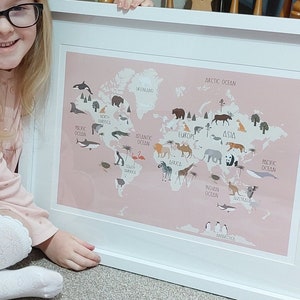 KIDS WORLD MAP | Kids Map Poster, Kids Bedroom Wall Art, Wall Hanging, Animal Print, World Map, Kids Map of the World, Play Room Map Print