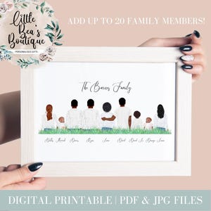 DIGITAL PERSONALISED FAMILY Portrait | Digital Printable Sitting Family Printable Gift for Grandma Fathers Day for Dad Grandad Grandparents