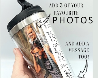 PERSONALISED HOT Drink Travel Mug Fathers Day Flask Custom Gift for Dad Grandad, Customised Travel Flask with ANY wording, Photo Travel Mug