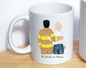 PERSONALISED PORTRAIT MUG, Couple Portrait Mug, Valentines Custom Family Portrait, Firefighter Gift, Paramedic Gift, Police and Nurse Couple