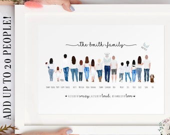 PERSONALISED FAMILY PORTRAIT Print | Family Illustration Print, Custom Family Drawing, Gift for Dad, Christmas Gift For Mum Home Wall Art