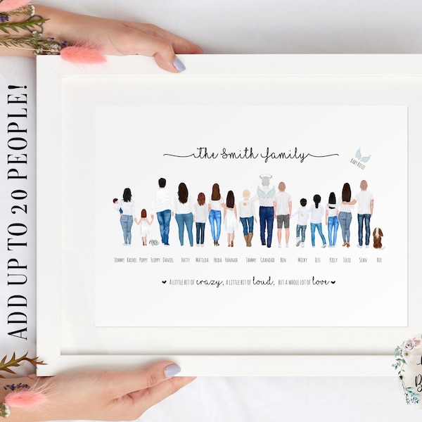 PERSONALISED FAMILY PORTRAIT Print | Family Illustration Print, Custom Family Drawing, Gift for Dad, Christmas Gift For Mum Home Wall Art