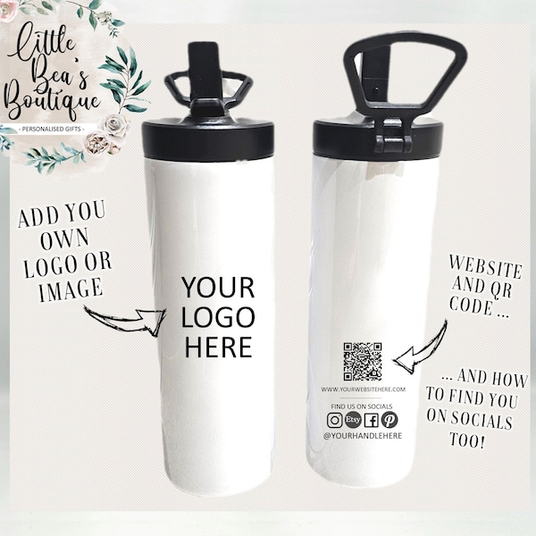 ADD YOUR LOGO / Photo Water Bottle Tumbler | Insulated Business Promotional Company Customised Merchandise, Personalised Qr Code