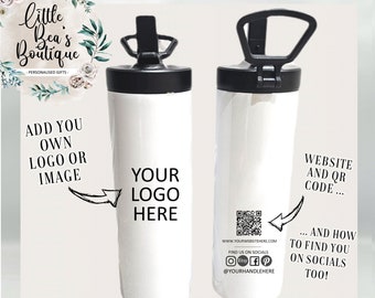 Fügen Sie Ihr Logo/Foto hinzu. Wasserflaschenbecher | Isolierte Business-Werbeunternehmen, maßgeschneiderte Waren, personalisierter QR-Code