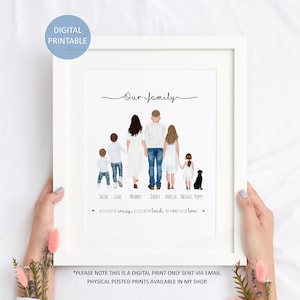 PERSONALIZED FAMILY PORTRAIT Illustration Digital Printable, Custom Portrait, Gift for Mom Mothers Day, Family Illustration, Family Drawing image 1