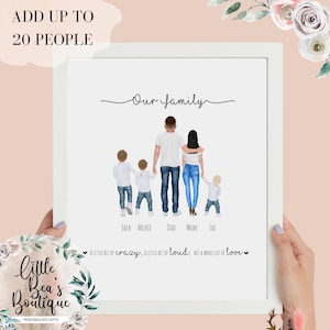 PERSONALISED FAMILY PORTRAIT Print | Family Illustration Print, Custom Drawing Picture, Gift for Dad, Christmas Gift For Mum Home Wall Art