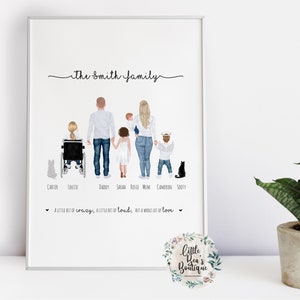 PERSONALIZED FAMILY PORTRAIT Illustration Digital Printable, Custom Portrait, Gift for Mom Mothers Day, Family Illustration, Family Drawing image 3