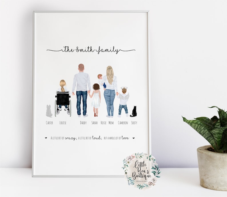 PERSONALIZED FAMILY PORTRAIT Illustration Digital Printable, Custom Portrait, Gift for Mom Mothers Day, Family Illustration, Family Drawing image 3