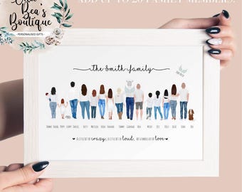 DIGITAL PERSONALISED FAMILY Portrait Illustration Printable, Custom Customised Family Drawing Gift for Mum Mummy Grandma on Mothers Day