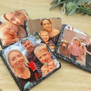 PHOTO SLATE COASTERS | Personalised Birthday Gift for Mum Mothers Day Present Dad Nan Grandad Customised Picture Placemat Fathers Day Gift