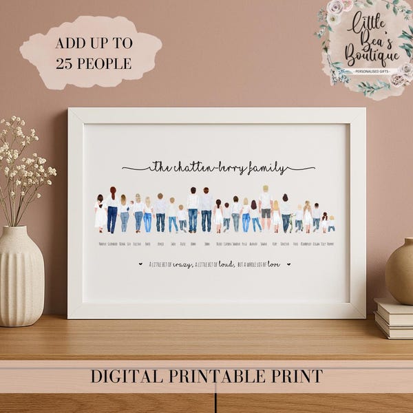 Custom Family Portrait Illustration, Personalised Faceless Drawing (Digital Download)