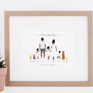 PERSONALIZED FAMILY PORTRAIT Illustration Digital Printable, Custom Portrait, Gift for Mom Mothers Day, Family Illustration, Family Drawing image 5