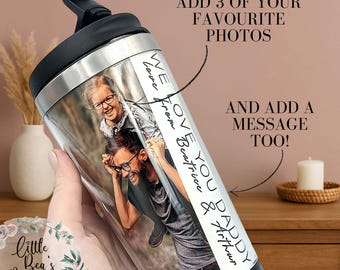Custom Photo Travel Mug Flask, Personalised Message Gift for Dad
