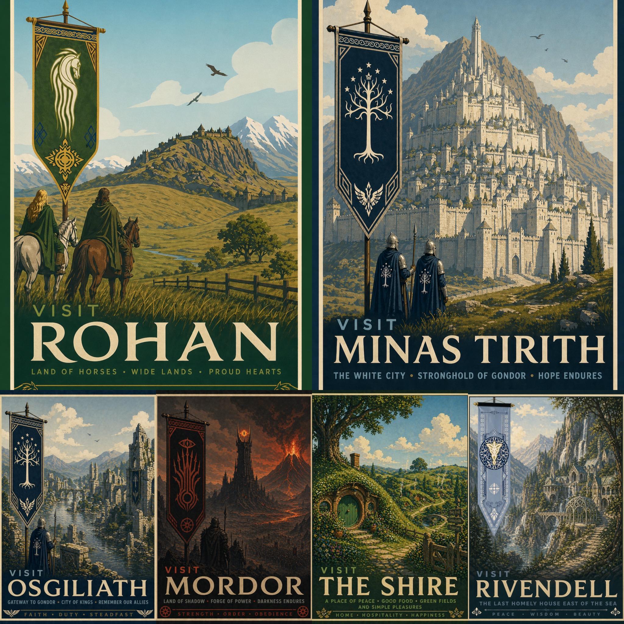 Lord of the Rings Travel Poster Set | Middle Earth Wall Art | Digital ...