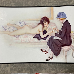 Farblithographie im Art-Déco-Stil von Suzanne MEUNIER (1888 - 1979) „Die Maniküre“