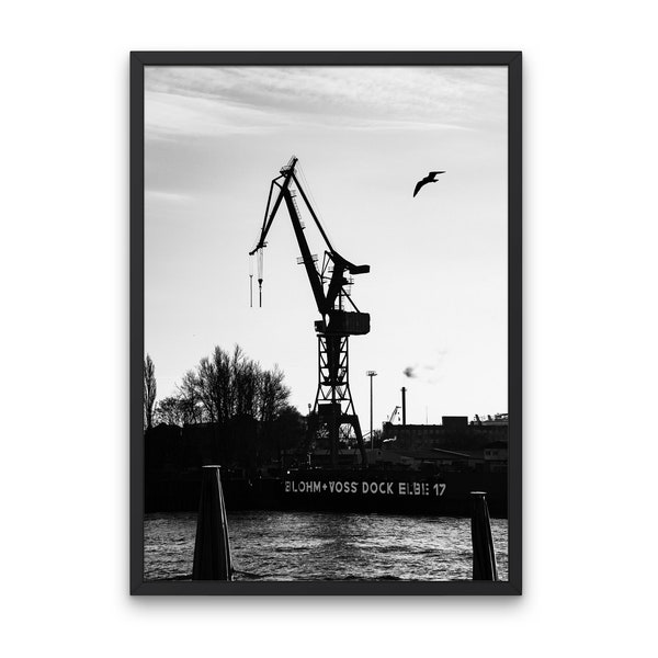 Printable Hamburg Poster - Harbor Cranes - Instant Download - Silhouette - industrial loft style - black and white print - Wall Art