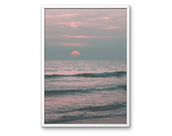 Printable - Ocean - Sunset Poster - Pink Sunset Print - Beach Print - Nature Print - Pink Clouds - Home Decor - Wall Art