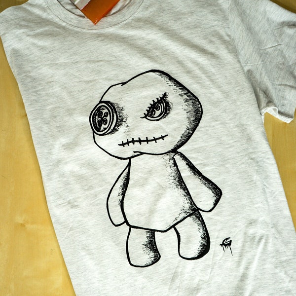 Cute  and Creepy Beady Eyes Doll - Shirt - White - Unisex - Goth