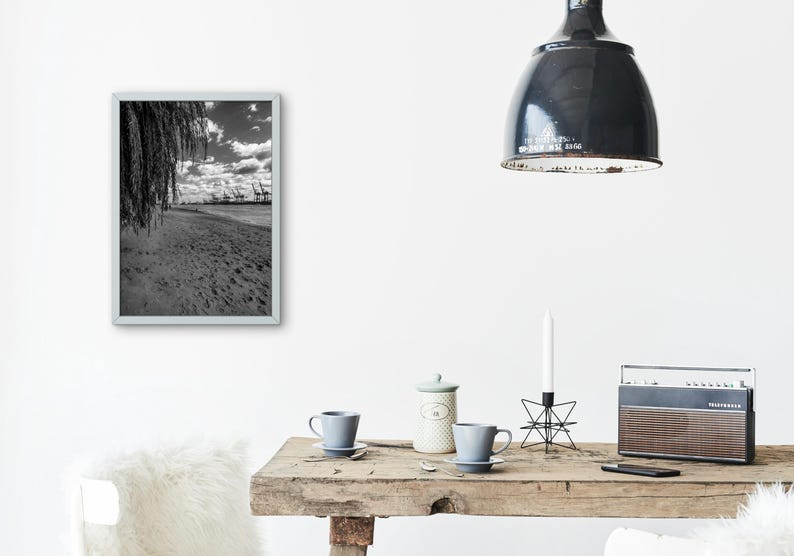 Hamburg Elbstrand Havenkranen Kunstdruk – Premium Matte Poster op 200 grams papier, maten A3 en A4, kant-en-klare wanddecoratie afbeelding 3
