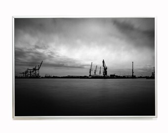 Hamburg - Fotografie - Hafen Bild - Elbe - HafenKräne - Wall Art - ohne Rahmen