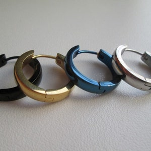 2 Boucles d'oreilles cerceaux homme femme minimaliste, Espagne, noël, cadeau petit ami, pour elle, pour lui, bleu, noir, argent, or image 6