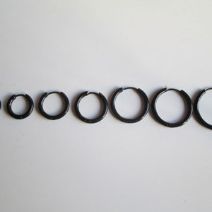 Pendientes negro hombre aro 8, 10, 12, 14, 16, 18, 20 mm mujer, antialérgico, minimalista, España, regalo novio, regalo navidad imagen 2