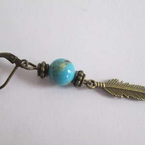 Pendiente pluma acero turquesa , regalo hombre, España, para ella, para el, estilo Boho y hippy, regalo novio imagen 7