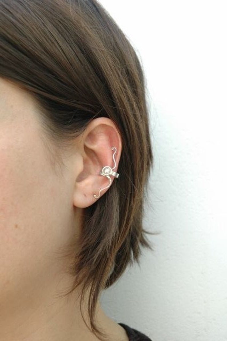 Silver 925 solid 925 silver eaar cuffs, no piercing, Ear cuff, climbingn adjustable ear, Not perforated, Earring, Cartilage earring, Spain pearl