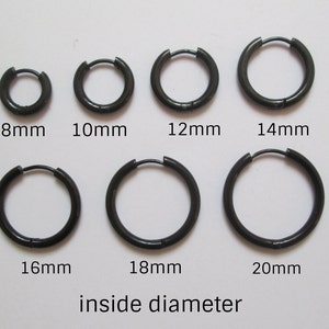 Pendientes negro hombre aro 8, 10, 12, 14, 16, 18, 20 mm mujer, antialérgico, minimalista, España, regalo novio, regalo navidad imagen 1