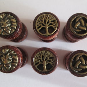 Earrings wood viking celtic  Fake  plugs, tree of Life and Lion,  Hippie Boho, boyfriend gift, for her, Spain, men's, Lion