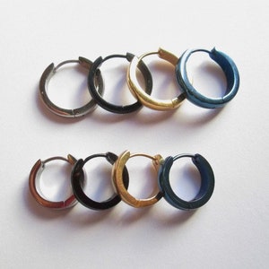 2 Boucles d'oreilles cerceaux homme femme minimaliste, Espagne, noël, cadeau petit ami, pour elle, pour lui, bleu, noir, argent, or image 1