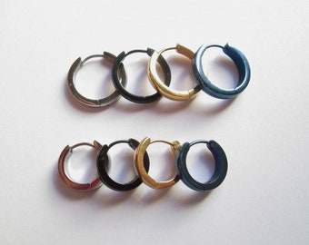 2  Pendientes aros hombre mujer minimalista, España, navidad, regalo novio, para ella, para el, azul, negro, plata, oro 12 , 16 mm