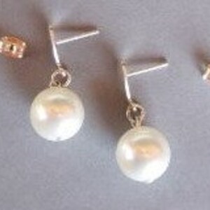 Boucles d'oreilles 925 Argent perles de nacre 10 mm. boucle d mariée, Espagne, perles, cadeau, Noël, Saint-Valentin, cadeau pour elle image 2
