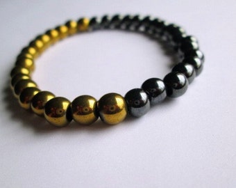 Man Bracelet minimalist hematite beads 6 mm elastic fit groom gift Spain anniversary gift christmas gift, mineral jewelry