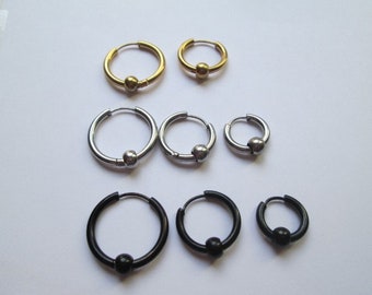 2, Pendientes aro hombre, mujer, negro, plata, dorado, regalo navidad aniversario  minimalista regalo novio