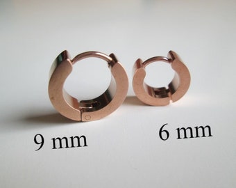 Or rose cerceau boucle d'oreille, 9 mm, 6 mm , titane, cadeau maman, bijoux, homme, femme,  etite , boucle d'oreille, titane, Espagne,