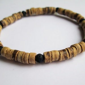 Bracelet man, 5 mm coconut and black lava  man jewelry, boyfriend gift, anniversary spain, valentine&#39;s day elastic bracelet, for the,