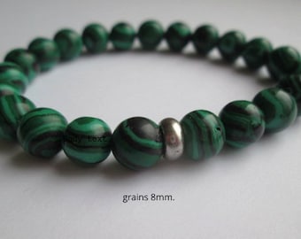 Bracciale in malachite 8 mm, uomo, donna, regalo fidanzato, anniversario, Spagna, San Valentino, bracciale elastico, per lui,